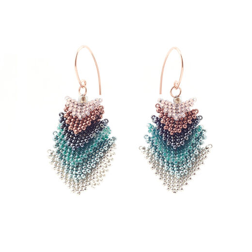 Copper and turquoise triangle drop hook earrings by Beloved Beadwork
