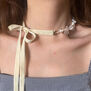 White hydrangea pearl ribbon necklace by Cherie Jewels