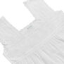 Close up of a white cotton nightdress featuring an embroidered square neckline.