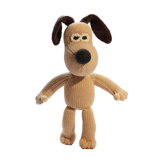 Gromit knitted SO toy with soft yarn and detailed stitching.