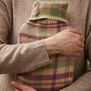 Pink and green check wool hot water bottle cover