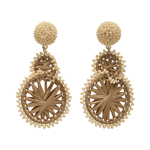 Raffia and beads circle earrings
