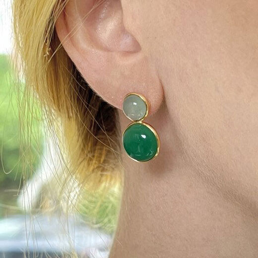 Aqua chalcedony and green onyx stud earrings by Mirabelle