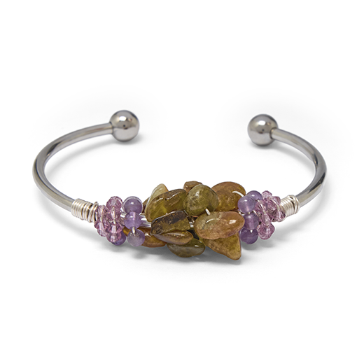 Green cluster silver cuff bracelet by Black & Sigi