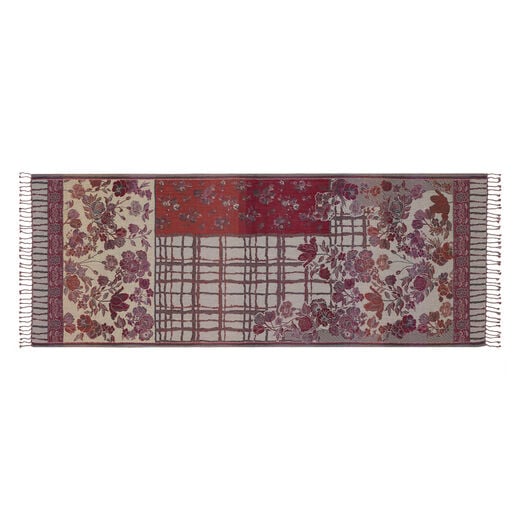 Cream and red floral wool blend scarf