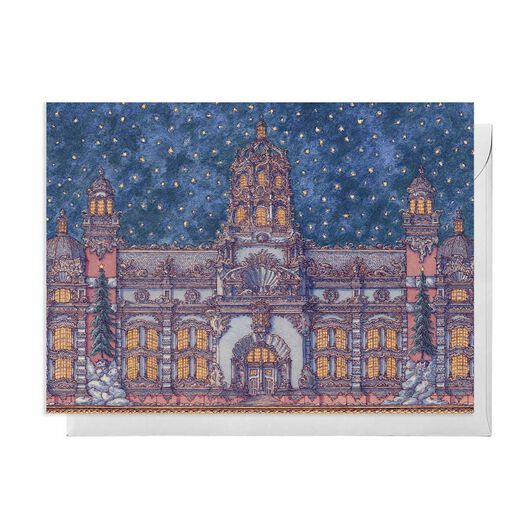 Pack of 8 greeting card illustrating a featuring a dreamy illustration of the v&a building in a Rococo style