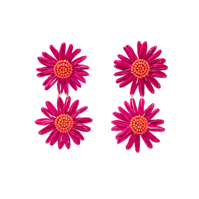 Pink raffia flower earrings