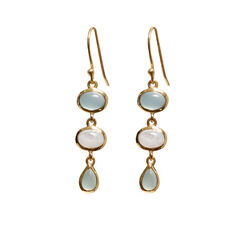 Aqua chalcedony and moonstone drop earrings by Mirabelle
