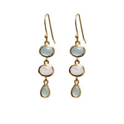 Aqua chalcedony and moonstone drop earrings by Mirabelle