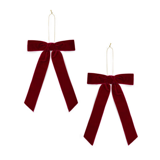 set of 2 deep plum coloured velvet bows decoration  