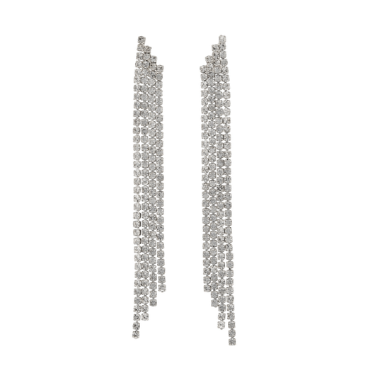 A pair of long drop earrings featuring sparkly diamante beads.