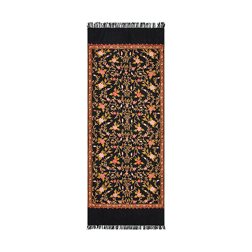 Black embroidered wool scarf