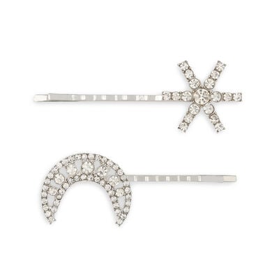Moon and star hairclip duo