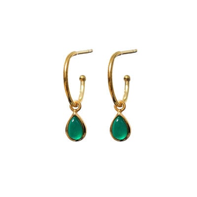Green onyx drop hoop earrings by Mirabelle