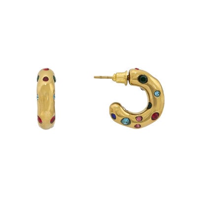 Rainbow gem chunky huggie earrings