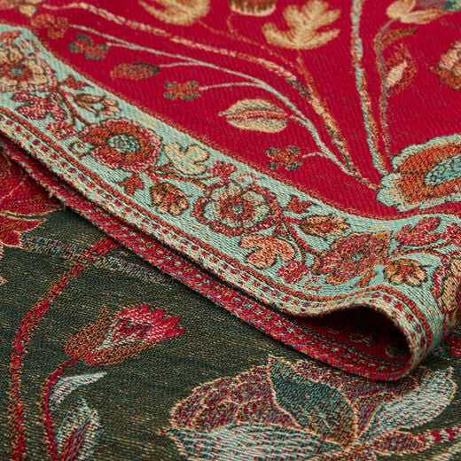 Red and green floral wool blend scarf