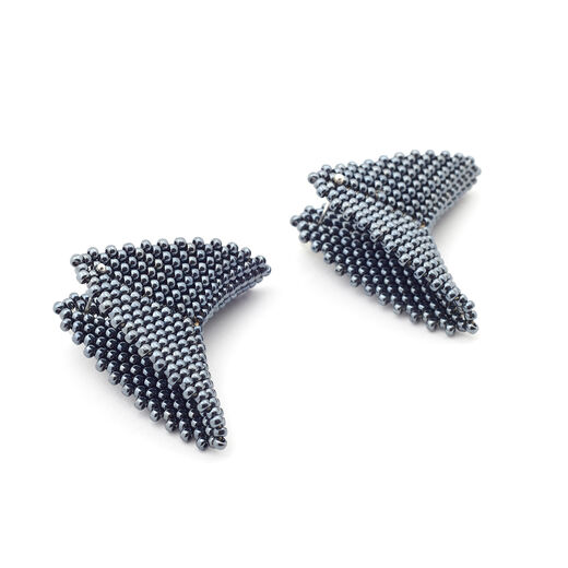 Gunmetal triangle stud earrings by Beloved Beadwork