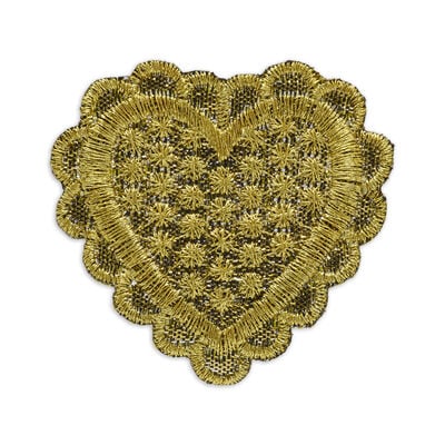 Gold heart embroidered patch