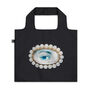 Recycled materials foldable bag, featuring a eye miniature motif, inspired by an 18th-century design from the V&A collection