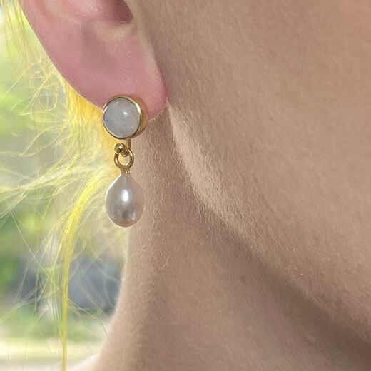 Moonstone and freshwater pearl earrings by Mirabelle