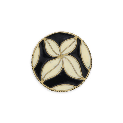 Gold plated brass button finish with black and white enamel paint