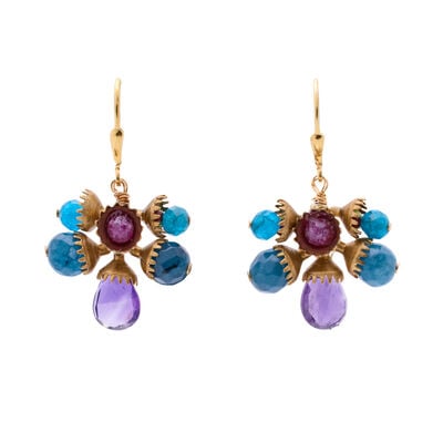 Blue and purple beaded drop earrings by Joli