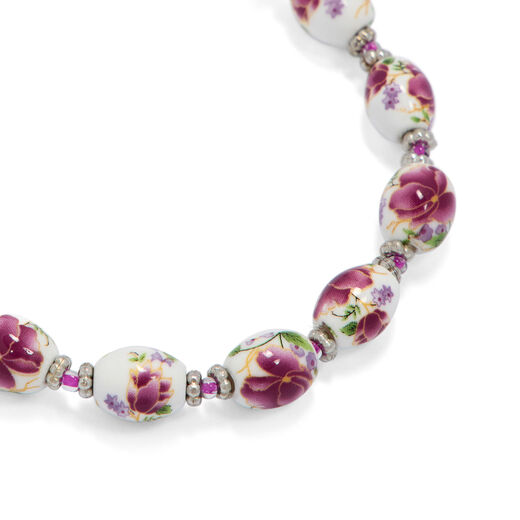 Pink flowers ceramic bead bracelet