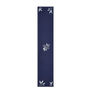 A blue cotton table runner rolled out on a white background.