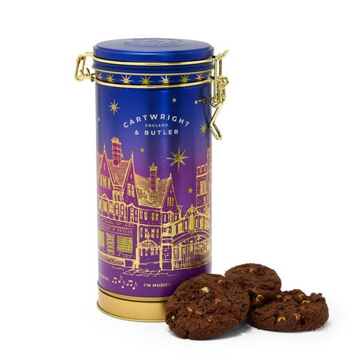 Musical tin with triple chocolate biscuits