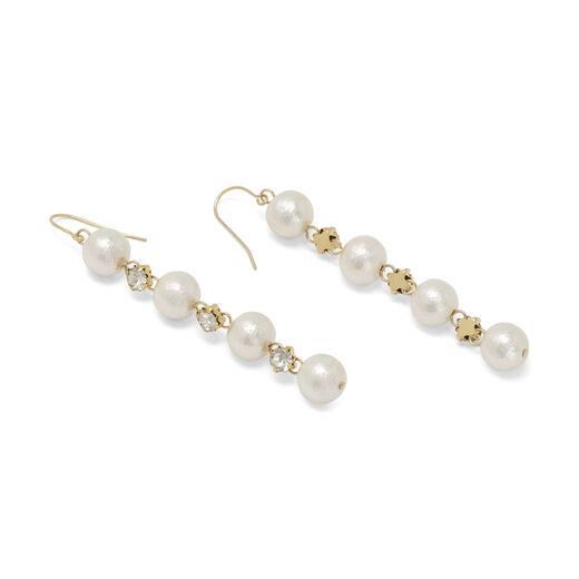 Cotton pearl and crystal drop earrings by Anq