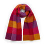 Soft wool scarf with pink and orange checked pattern 