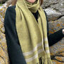 Olive stripe recycled merino wool scarf