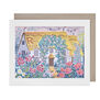 Greeting card designed by Emily Sutton, illustrating a cottage surrounded by colourful rose plants