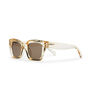 A pair of sunglasses with a light brown transparent frame and brown lenses.