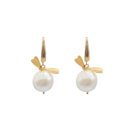 Dragonfly large pearl earrings by Fotini Liami