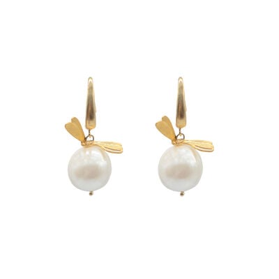 Dragonfly large pearl earrings by Fotini Liami