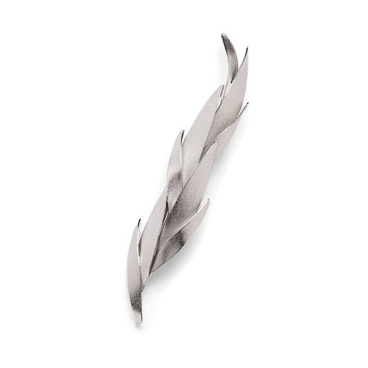 Silver brooch with a leaf motif.