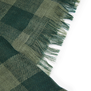 A close up of a checkered green scarf.
