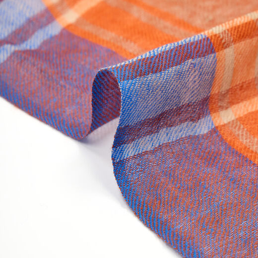 Madras check orange wool scarf