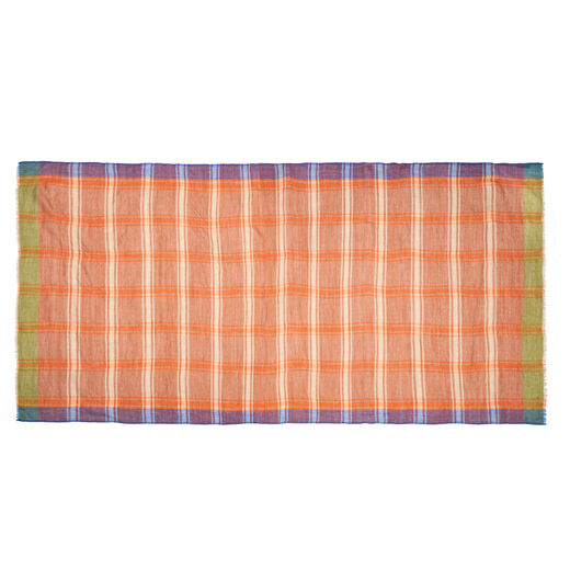 Madras check orange wool scarf