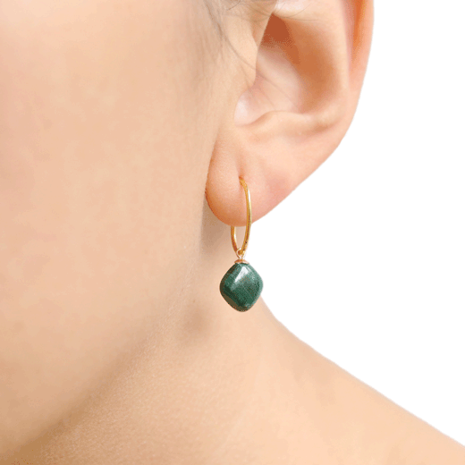 Oval hoop earrings with malachite drops by Mounir