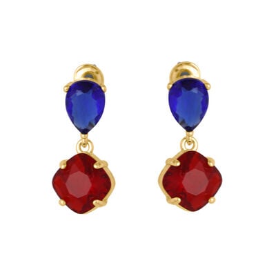 Red and blue faceted gem drop earrings