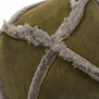 A detail of a green and grey winter hat.