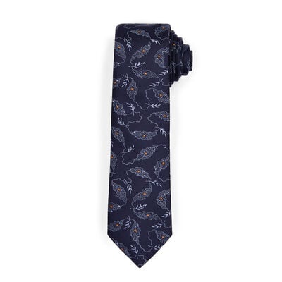 Navy leaf silk tie