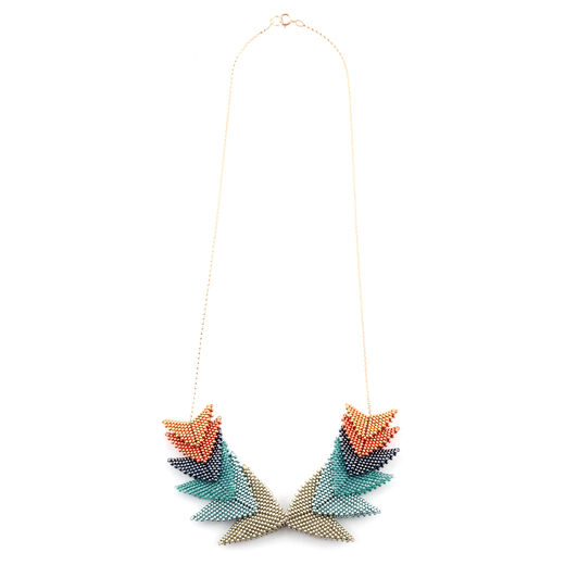 Copper and turquoise mirror beadwork necklace by Beloved Beadwork