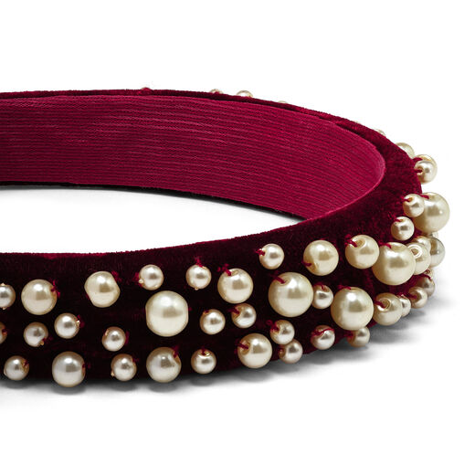 Velvet burgundy faux pearl headband