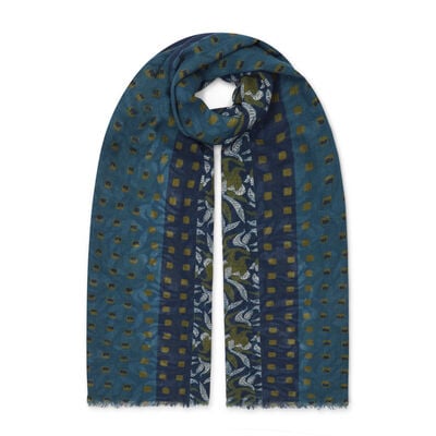 Blue floral wool blend scarf