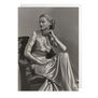 Greeting card featuring a model wearing an elegant evening gown