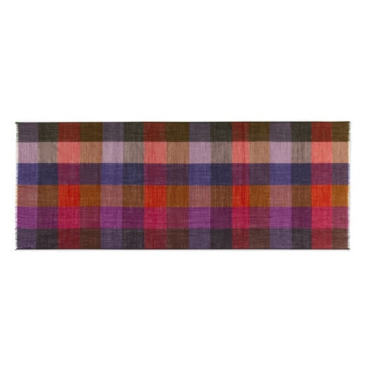 Orange and purple checked wool scarf