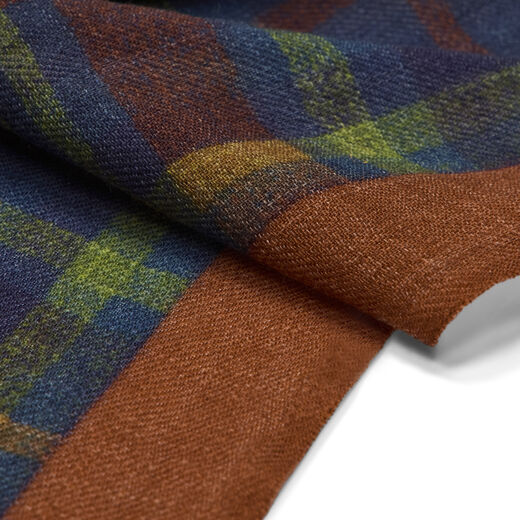 Blue and orange check wool scarf